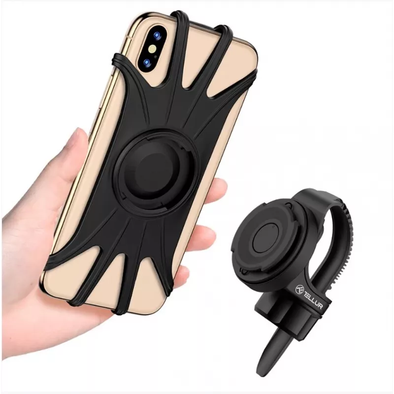 Suporte de telemóvel para bicicleta Tellur BPH100 preto – suporte de guiador para smartphones, suporte ajustável