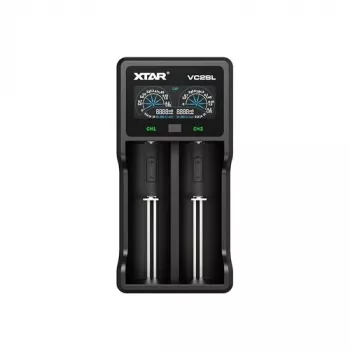 Carregador de pilhas XTAR VC2SL — USB 5V 1A, LCD, carrega 2 células, compatível com Li-Ion/NiMH/NiCd, tamanhos A/AA/AAA/AAAA/C/D/SC, preto