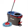 Vileda H2PrO Spin Mop conjunto, esfregona rotativa com sistema de dois depósitos e cabo telescópico, microfibra, preto/vermelho/azul