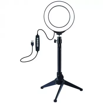 Anel de luz LED 12 cm com tripé de mesa até 24,5 cm, USB, RGBW