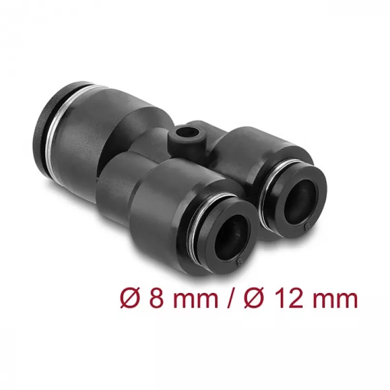 DeLOCK 60753 conector pneumático em Y de 2x8 mm para 1x12 mm com orifício de fixação