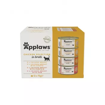 APPLAWS Seleção de frango em caldo - Alimento húmido para gatos - 12x70g