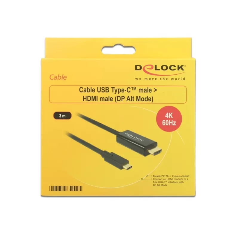 Adaptador de cabo de vídeo DeLOCK 85292 USB Type-C para HDMI 3m preto