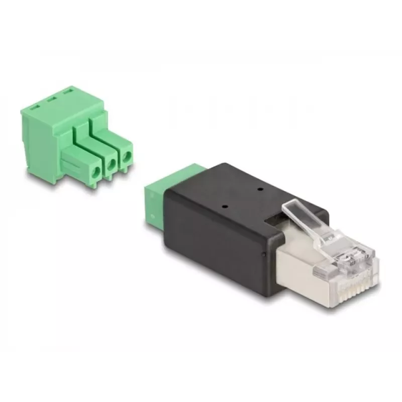 Adaptador de cabo DeLOCK 66607 RJ45 barra de terminais de 3 polos preto verde