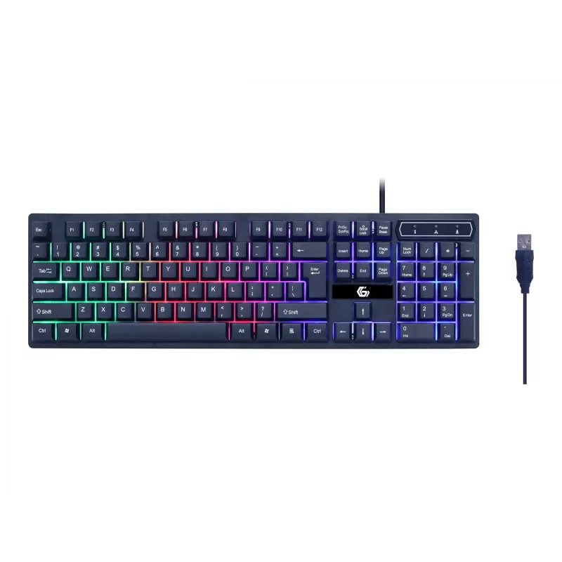 Teclado gaming com rato GEMBIRD GGS-UMGL4-02 — tamanho completo USB QWERTY inglês dos EUA, preto, retroiluminação LED
