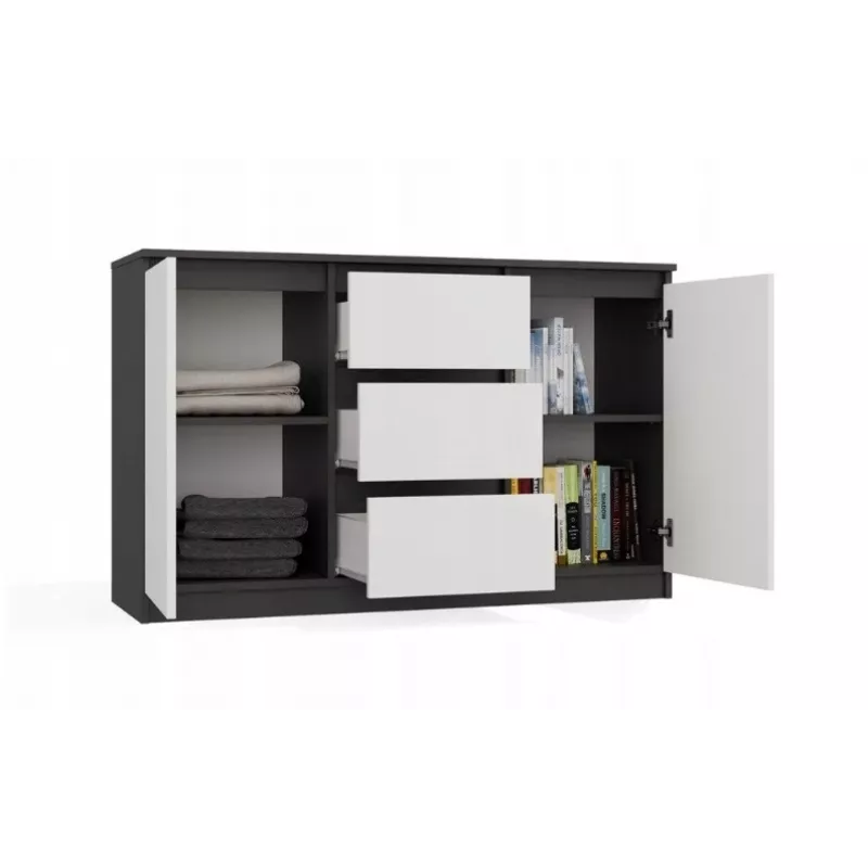 Cómoda 2 portas 3 gavetas top e shop M-MP-K-MAL-2D3S-ANTBIA — estrutura antracite, portas brancas, 1200×750×400 mm