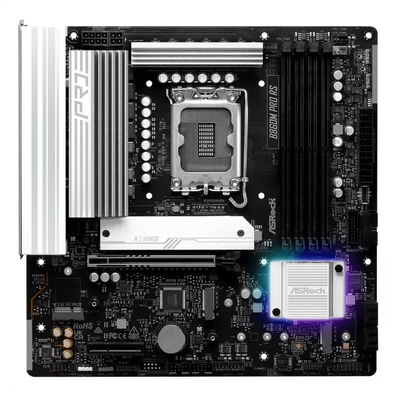Placa-mãe ASROCK B860M Pro RS — Intel B860, LGA 1851, micro ATX, DDR5, 4× DIMM, 2.5Gb LAN, 1×PCIe5 x16