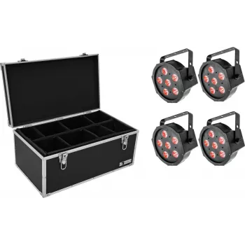 Conjunto de spots LED EUROLITE SLS-6 TCL 4x com mala TDV-1, kit de 4 peças, washlights RGBW
