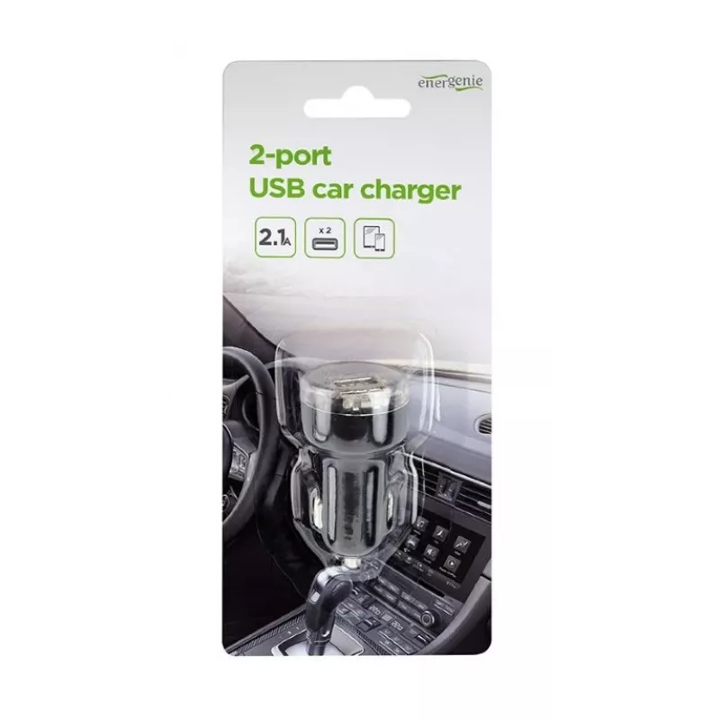 Carregador de automóvel Gembird EG-U2C2A-CAR-02, entrada 12–24V, saída 5V/2,1A, 2× USB 2.0, preto