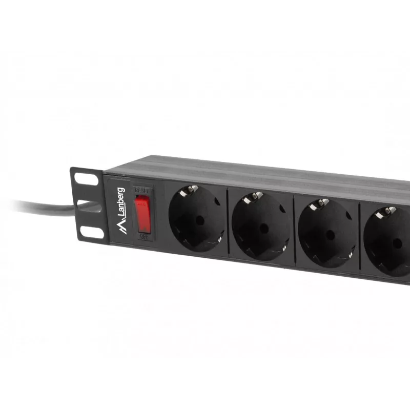 Lanberg PDU-09F-0300-BK PDU de rack 1U, 9x Schuko, 16 A, 3 m, preto