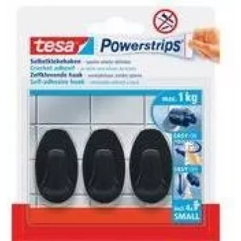 tesa Powerstrips Gancho SMALL Oval, preto em plástico de alta qualidade, reutilizável com - 1 unid. (58275-00000-20)