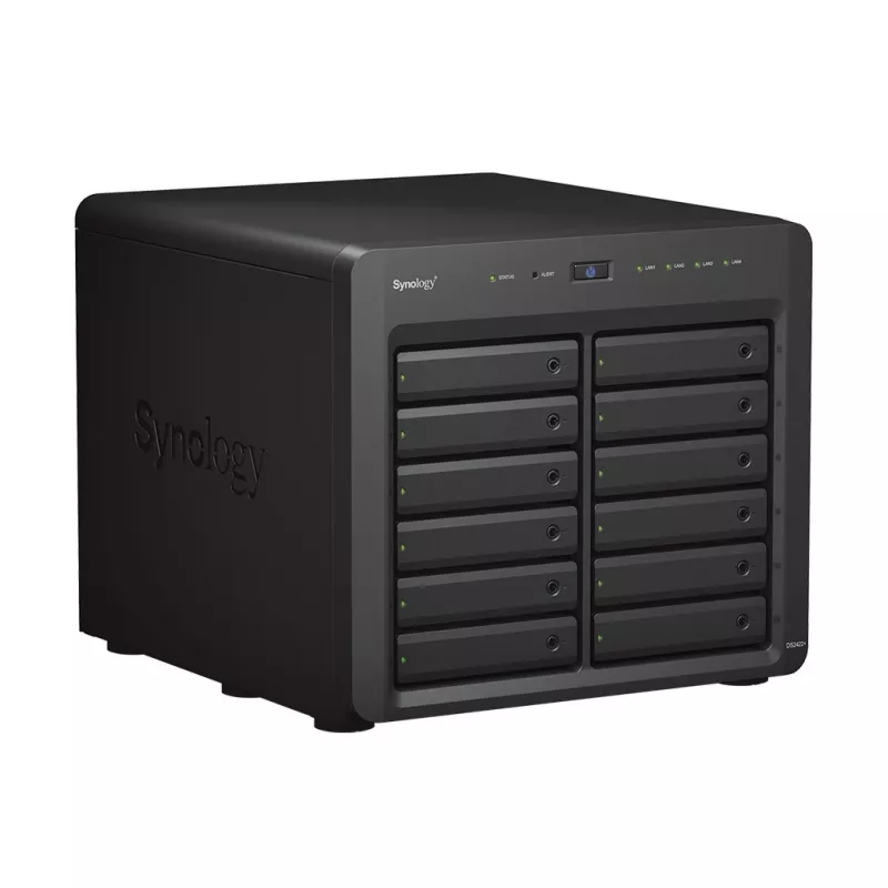 NAS Synology DS2422+; Torre; 12x (3,5 SATA HDD/2,5 SATA HDD/2,5 SATA SSD); AMD Ryzen V1500B; 4 GB DDR4 (máx. 32GB), 4 x 1GbE RJ-45