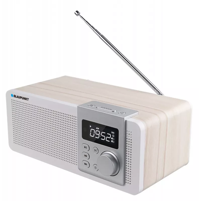 Rádio portátil BLAUPUNKT PP14BT com Bluetooth, MP3, MicroSD, USB e despertador — 6 W, pilha/fonte de alimentação, 230×118×90 mm
