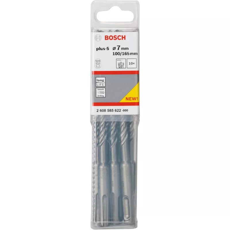 Bosch 2608585622 SDS-plus-5 brocas para martelo, Ø 7 mm, comprimento útil de 100 mm, 10 unidades