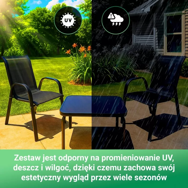 Conjunto de jardim Extralink Black Forest, têxtil duas cadeiras + mesa preta