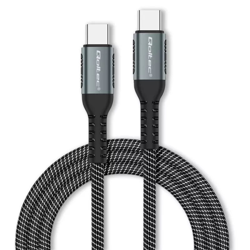 Qoltec 52358 cabo USB-C para USB-C, USB 2.0, 480 Mbps, 100 W PD, QC 3.0, entrançado de nylon, 1,5 m, preto