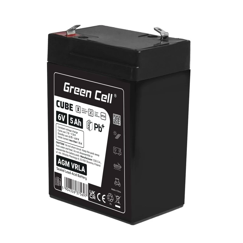 Bateria para UPS de chumbo-ácido selada Green Cell AGM6V5AH-J 6 V 5 Ah