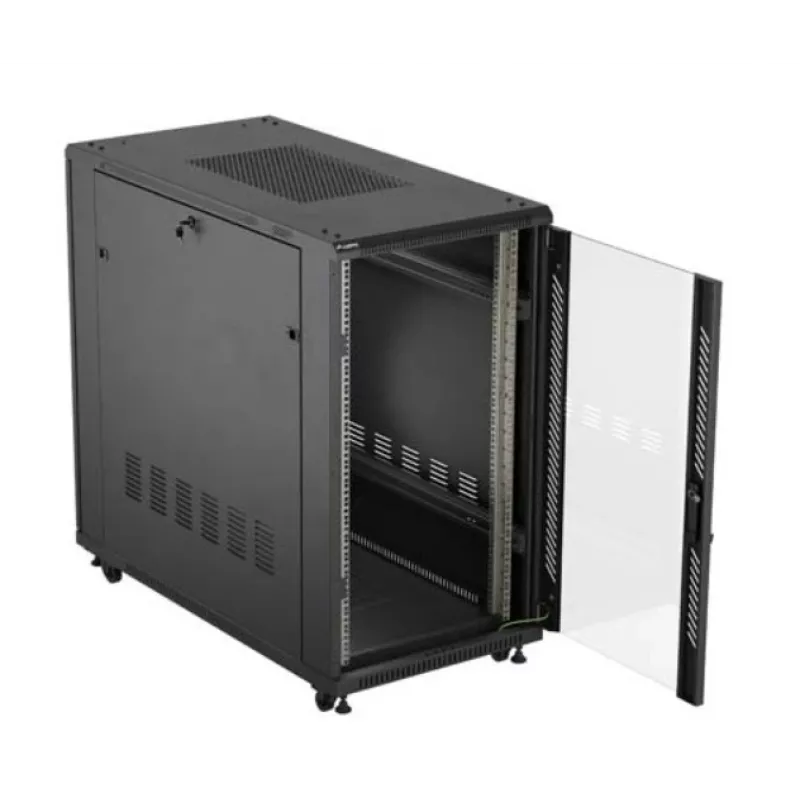 Armário rack LANBERG FF01-6222-12B 22U 600x1200 mm preto com portas frontal e traseira de vidro