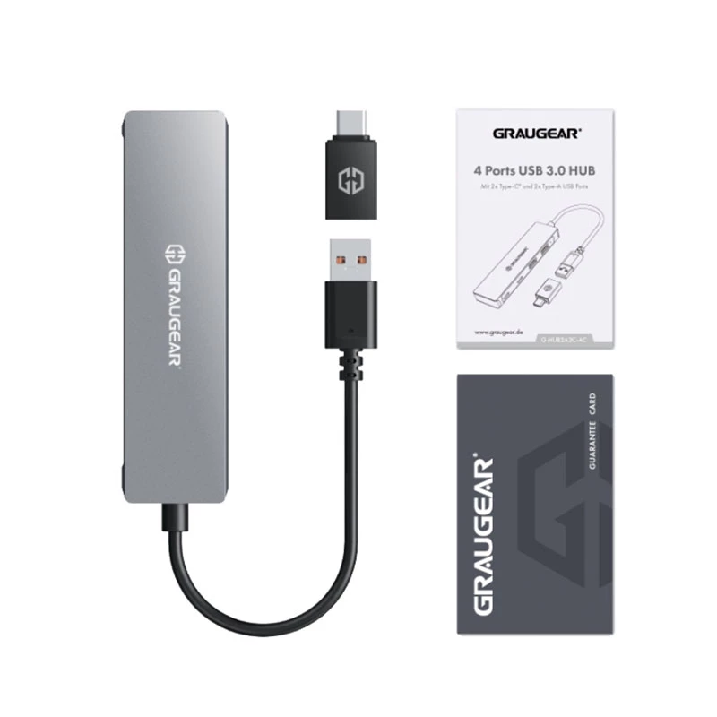 GRAUGEAR G-HUB2A2C-AC Hub de interface USB 3.2 Gen 1 (3.1 Gen 1) Type-A + Type-C 5000 Mbit/s prateado