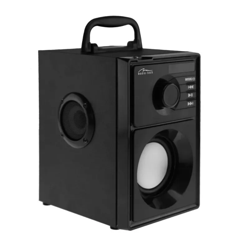 Altifalante portátil MEDIA-TECH MT3179, 20 W (RMS 15 W), Bluetooth 5.1, FM, MicroSD, USB, AUX, Li-Ion, 6 h, caixa de madeira
