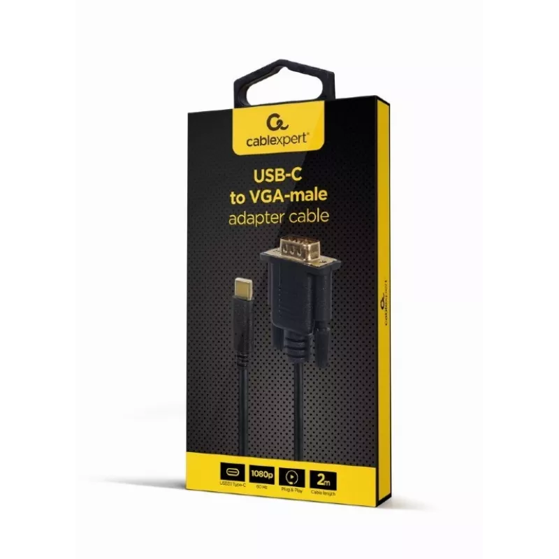 Gembird A-CM-VGAM-01 cabo adaptador de USB-C para VGA macho, 1920x1080 60 Hz, 2 m, preto