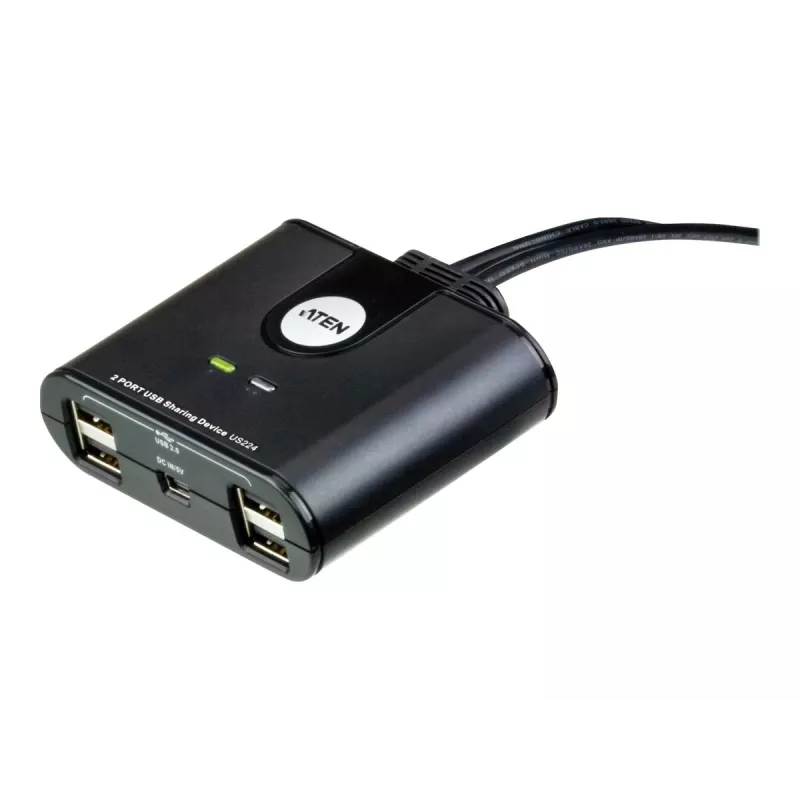 Dispositivo de partilha de periféricos USB 2.0 de 2 portas ATEN US224AT — USB Type-A, cabo de 1,8 m, preto