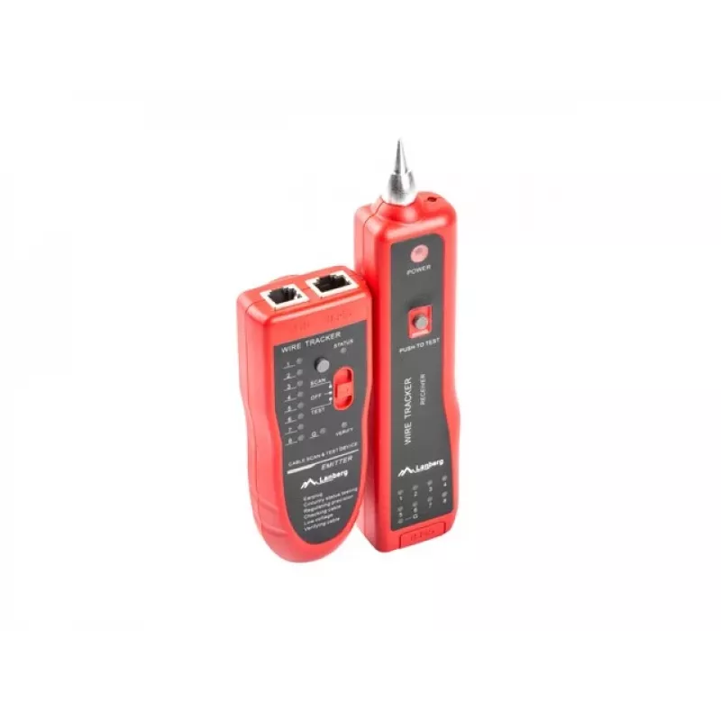 Testador de cabos de rede LANBERG NT-0501 — suporte RJ-11/RJ-12/RJ-45, comprimento máx. 250 m, bateria integrada, indicadores LED, preto