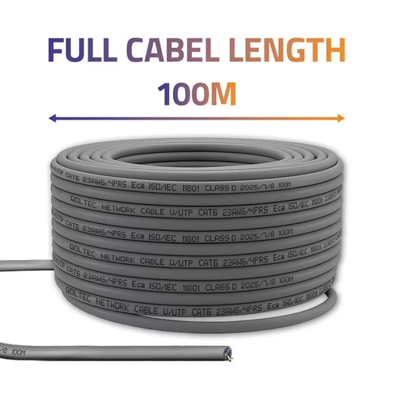 Cabo de rede UTP CAT6 cobre Cu 100 m cinzento – QOLTEC 54560