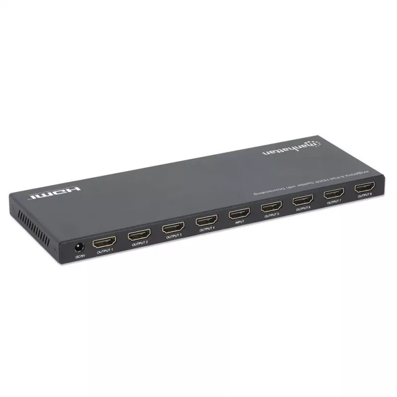 Splitter HDMI Manhattan 4K@60Hz 8 portas com downscaling, distribui um sinal de entrada HDMI para oito saídas HDMI (1x8), 18G, interruptor EDID para downscaling, preto