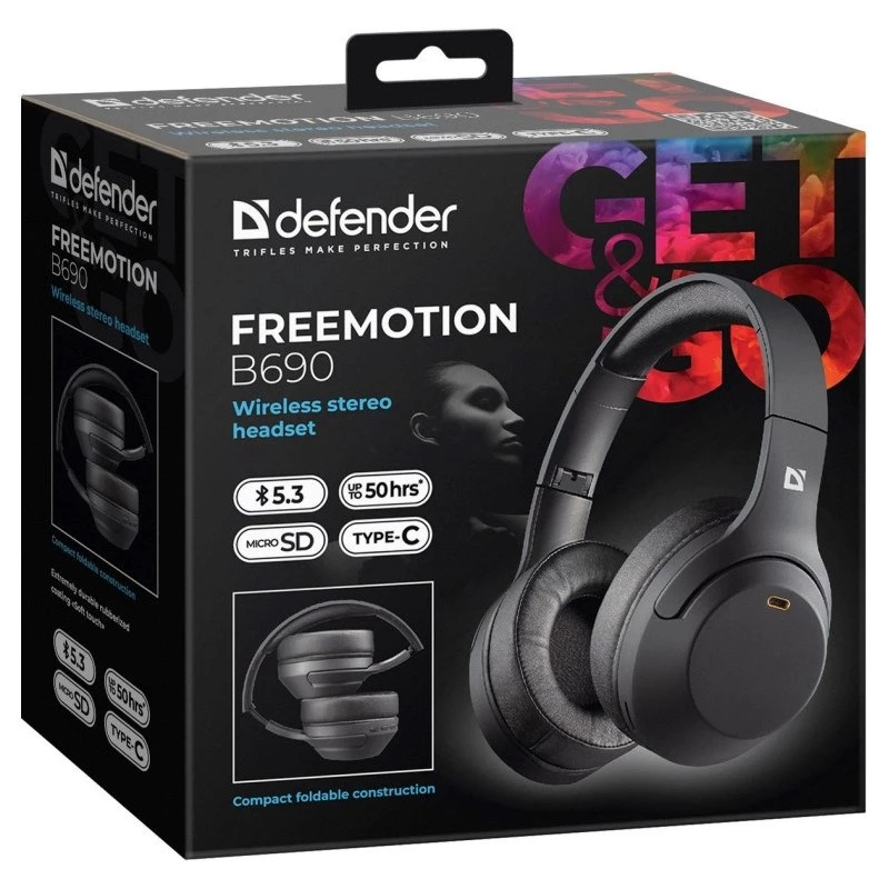 Auscultadores Defender Bluetooth Freemotion B690 preto