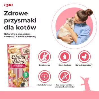 INABA Churu Bites frango com atum e salmão - Petiscos para gatos - 3x10 g