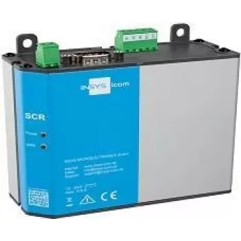Router LAN INSYS icom SCR‑E300, montagem em calha DIN/parede, ligação de antena SMA, 10/100 Mbit/s, 12–24 V