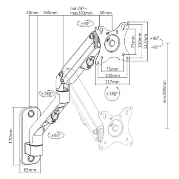 Suporte de parede para monitor Gembird MA-WA1-02, um braço, para monitores de 17