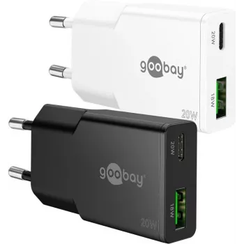 Goobay carregador rápido duplo USB-C PD GaN fino 20 W branco - 1x conector alimentação (75730)