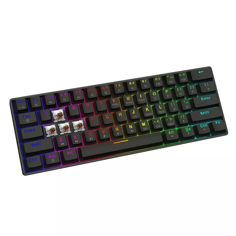 Teclado mecânico gaming SAVIO BLACKOUT X2 BROWN 61 teclas 60% USB QWERTY RGB Outemu Brown