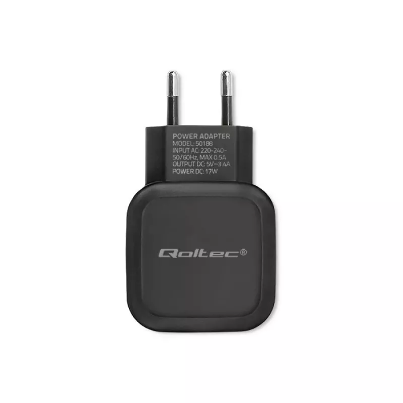 Carregador Qoltec 50188 para dispositivos móveis portátil, smartphone, smartwatch, tablet, telefone, universal preto AC, DC interior