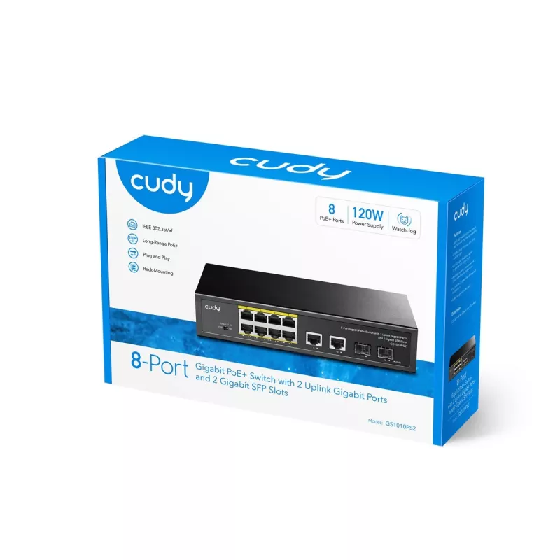 Switch de rede Cudy GS1010PS2 não gerido Gigabit Ethernet (10/100/1000) Power over Ethernet (PoE) preto