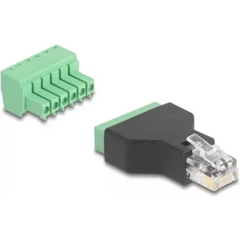 Adaptador de cabo DeLOCK 66590 RJ12 6 pinos Barra de terminais Preto Verde