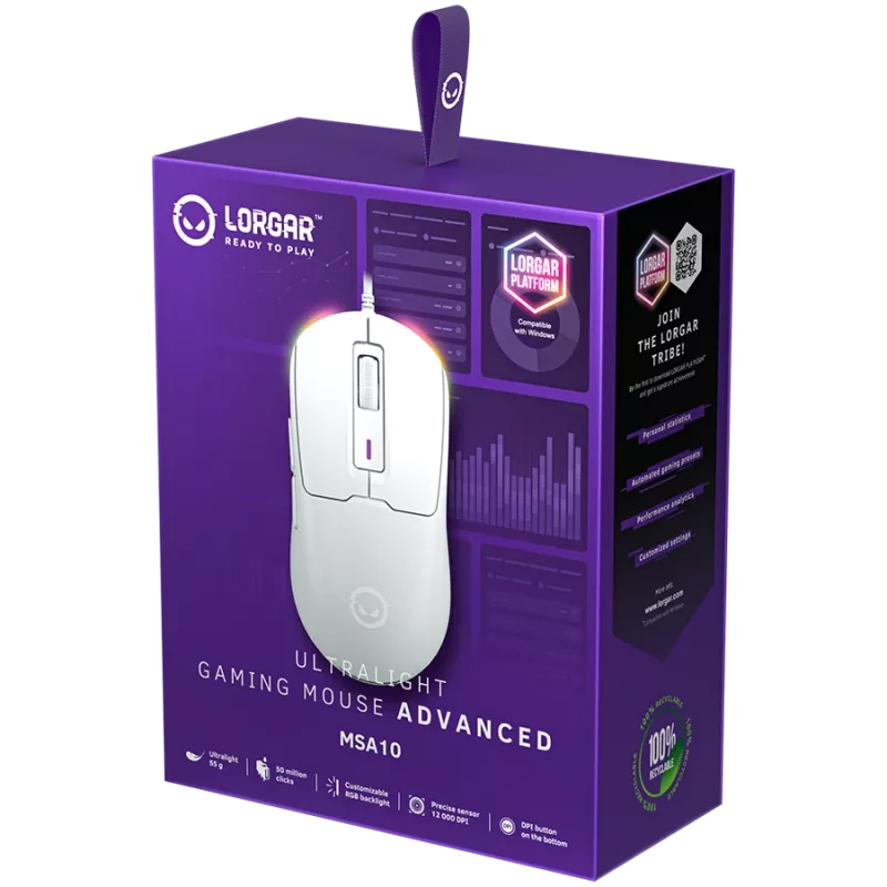 LORGAR MSA10, rato gaming Ultralight com fio Advanced, branco