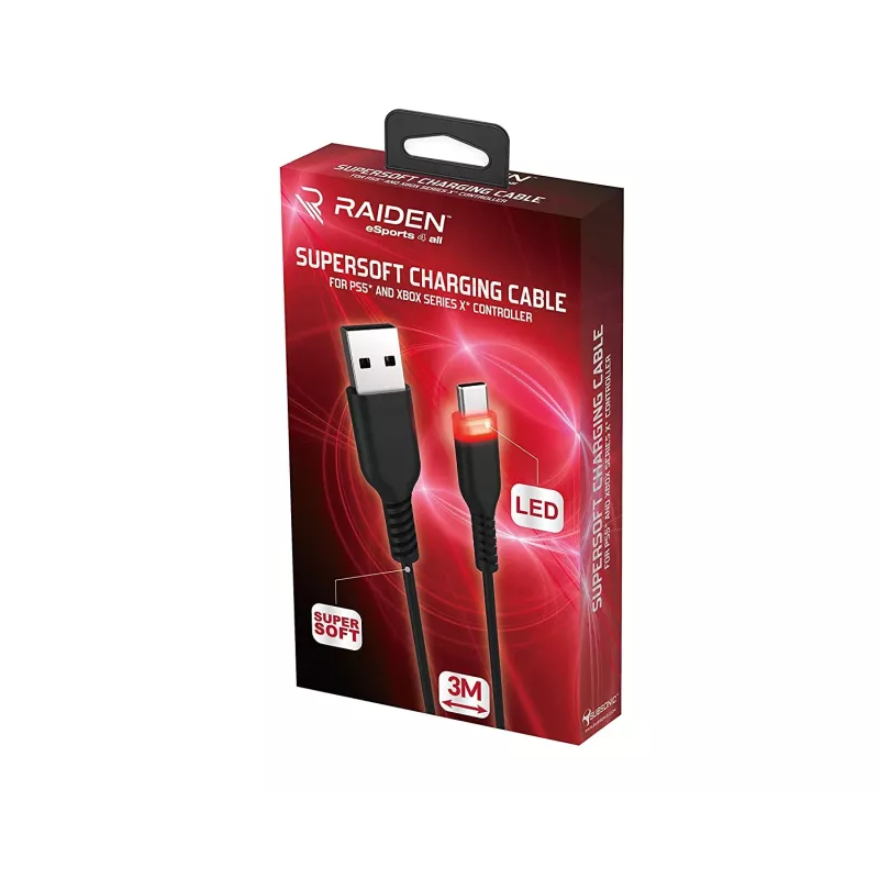 Cabo de carregamento USB-C SUBSONIC SA5601 3 m – compatível com PS5, Xbox, Nintendo Switch