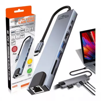 HUB USB MEDIA-TECH 8 EM 1 GIGA LAN HUB MT5046
