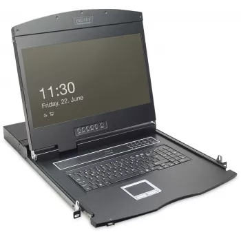Consola KVM LCD 19 polegadas DIGITUS DS-72211-5US, 16 portas Cat 5, 1366x768, teclado US International