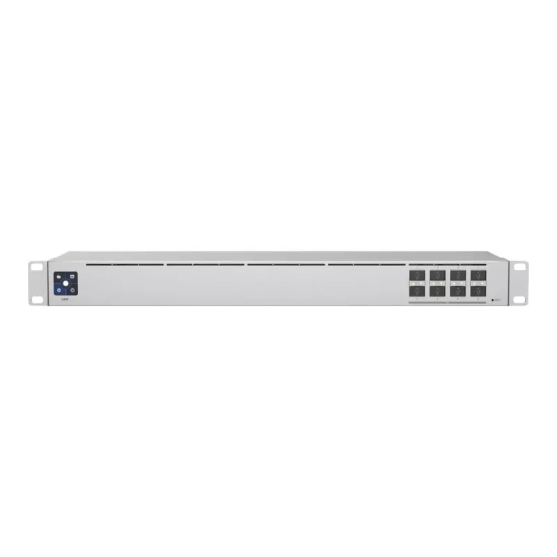 Switch de rede L2 Gerido UBIQUITI USW-Aggregation — 8 slots SFP+, suporte 10G, sem ventoinha, rack 1U, prateado