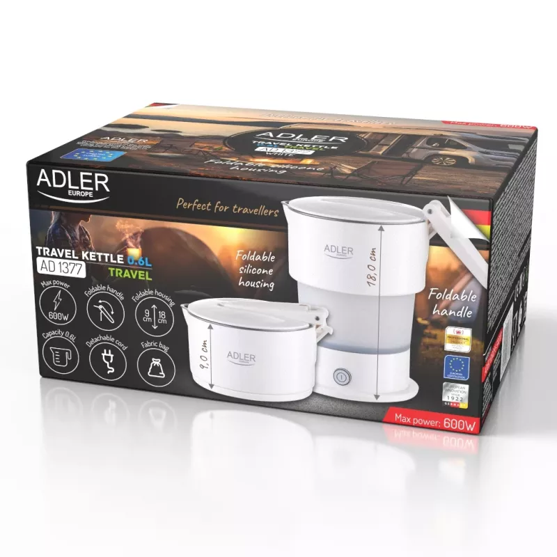Adler panela de viagem em silicone | AD 1377 | Panela de viagem | 600 W | 0,6 L | Silicone | Branco
