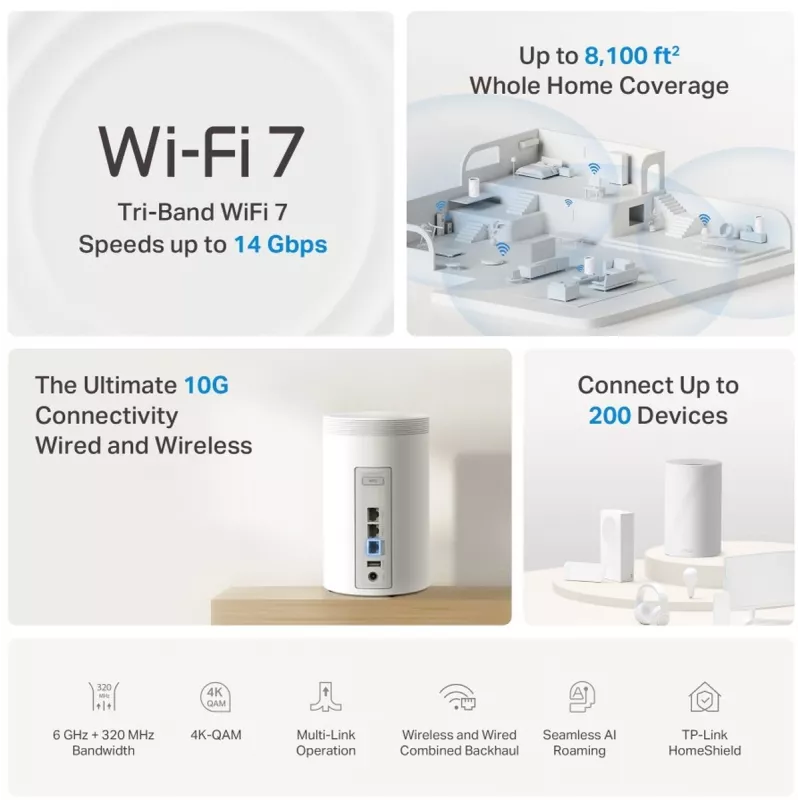 TP-LINK Deco BE68 (pack de 3) Sistema Mesh Wi-Fi 7