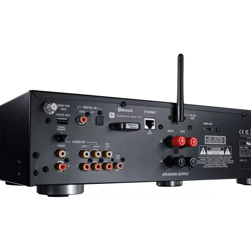 Recetor estéreo Magnat MC 400 — 2.0 canais, 40 W por canal, leitor de CD, Wi-Fi, Bluetooth, DAB/FM, Ethernet (preto)