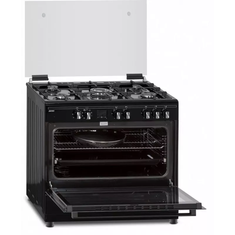 Fogão misto gás-elétrico MPM-93-KGM-32 90 cm com placa a gás, forno elétrico, 5 queimadores, preto, classe energética A