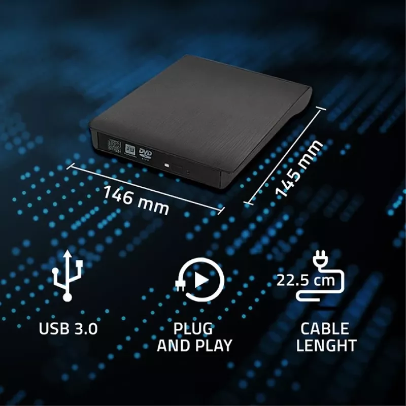 Caixa externa para unidade ótica CD/DVD SATA, USB 3.0, 9,5 mm