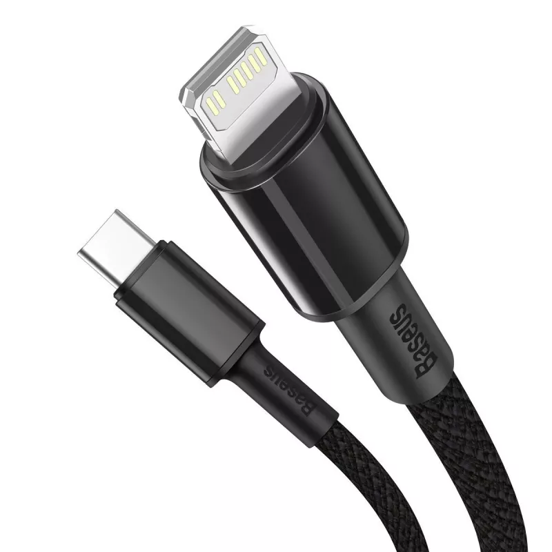 Cabo trançado de alta densidade Baseus Type-C para Lightning, PD, 20W, 1m (preto)
