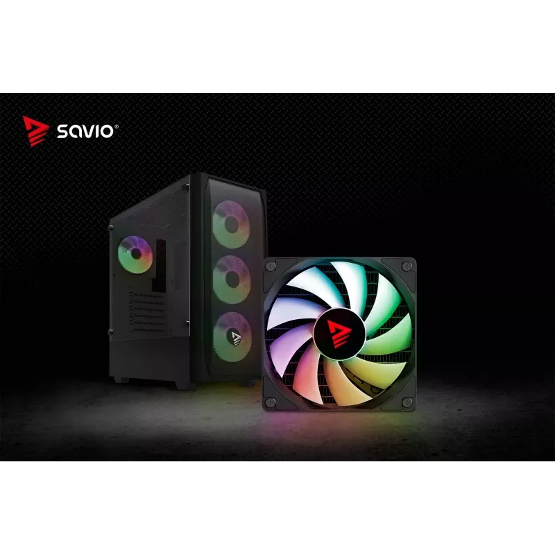 Caixa de PC SAVIO Noctis Flow RGB — Cube, ATX/Mini-ITX, 3 ventoinhas frontais de 120 mm, janela lateral em vidro temperado, GPU máx. 35 cm